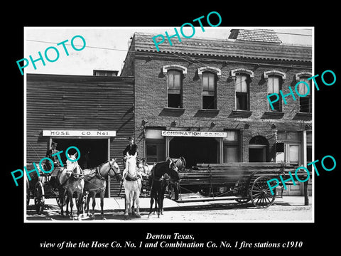 OLD LARGE HISTORIC PHOTO OF DENTON TEXAS, THE FIRE DEPARTMENT STATIONS c1910