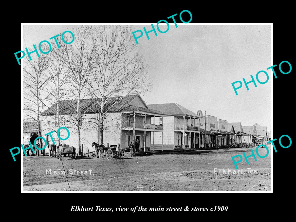 OLD LARGE HISTORIC PHOTO OF ELKHART TEXAS, THE MAIN STREET & STORES c1900