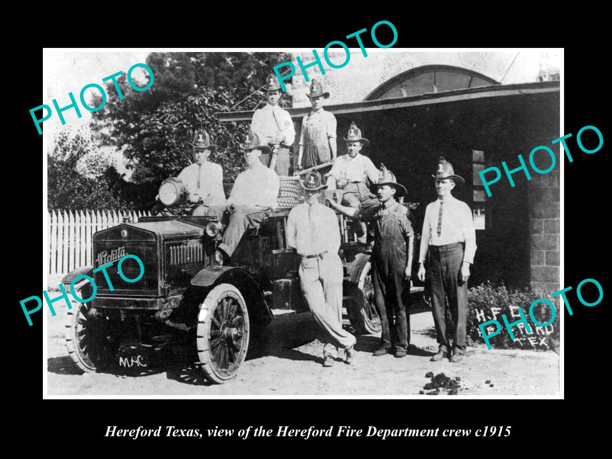 OLD LARGE HISTORIC PHOTO OF HEREFORD TEXAS, THE FIRE DEPARTMENT CREW c1915