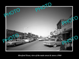 OLD LARGE HISTORIC PHOTO OF HEREFORD TEXAS, VIEW OF THE MAIN St & STORES c1960