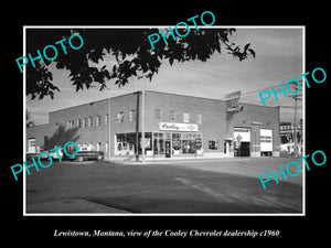 OLD LARGE HISTORIC PHOTO OF LEWISTOWN MONTANA, COOLEY CHEVROLET DEALERSHIP c1960