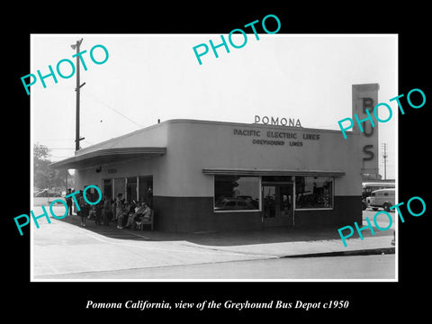 OLD LARGE HISTORIC PHOTO OF POMONA CALIFORNIA, THE GREYHOUND BUS DEPOT c1950