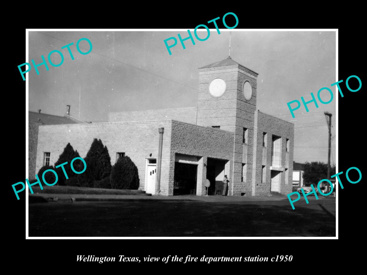 OLD LARGE HISTORIC PHOTO OF WELLINGTON TEXAS, THE FIRE DEPARTMENT STATION c1950