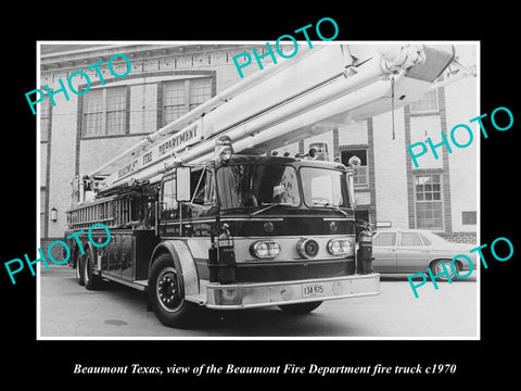 OLD LARGE HISTORIC PHOTO OF BEAUMONT TEXAS, THE FIRE DEPARTMENT TRUCK c1970