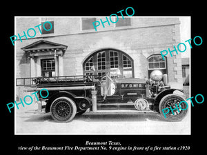 OLD LARGE HISTORIC PHOTO OF BEAUMONT TEXAS, THE FIRE DEPARTMENT TRUCK c1920