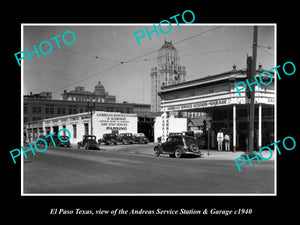 OLD LARGE HISTORIC PHOTO OF EL PASO TEXAS, THE ANDREAS SERVICE STATION c1940