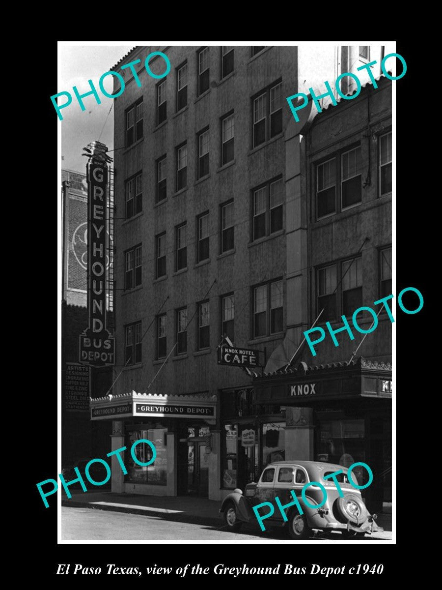 OLD LARGE HISTORIC PHOTO OF EL PASO TEXAS, THE GREYHOUND BUS DEPOT c1940