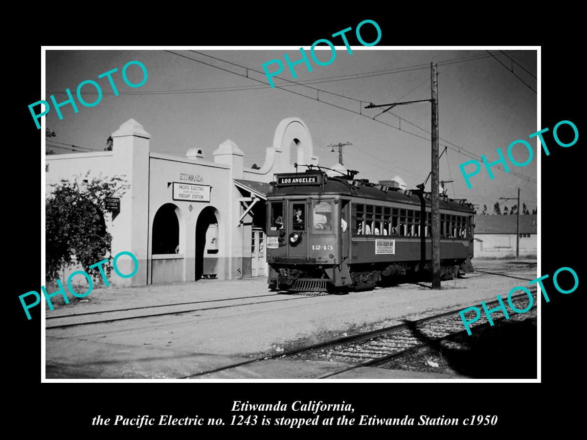 OLD HISTORIC PHOTO OF ETIWANDA CALIFORNIA PACIFIC ELECTRIC RAILROAD STATION 1950