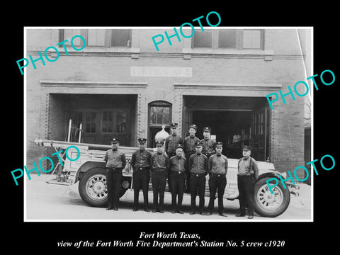 OLD LARGE HISTORIC PHOTO OF FORT WORTH TEXAS, THE FIRE DEPARTMENT No5 CREW c1920