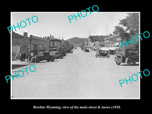 OLD LARGE HISTORIC PHOTO OF RAWLINS WYOMING, VIEW OF MAIN STREET & STORES c1920