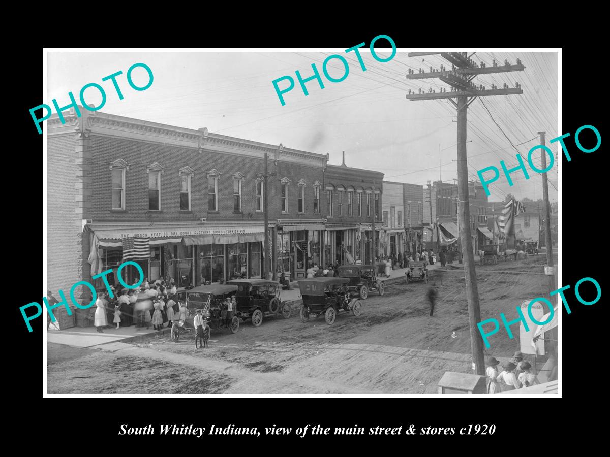 OLD LARGE HISTORIC PHOTO OF SOUTH WHITLEY INDIANA, THE MAIN St & STORES c1920