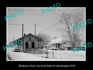 OLD LARGE HISTORIC PHOTO OF THOMPSONS TEXAS, THE SANTA FE RAILROAD DEPOT c1970