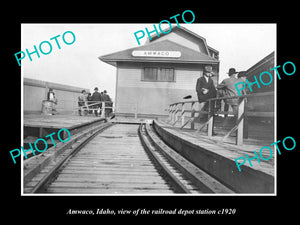 OLD LARGE HISTORIC PHOTO OF AMWACO IDAHO, THE RAILROAD DEPOT STATION c1920