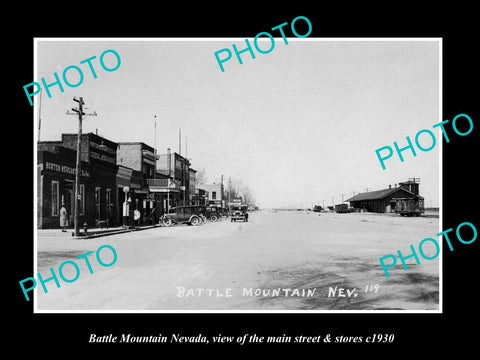 OLD LARGE HISTORIC PHOTO OF BATTLE MOUNTAIN NEVADA, THE MAIN ST & STORES c1930