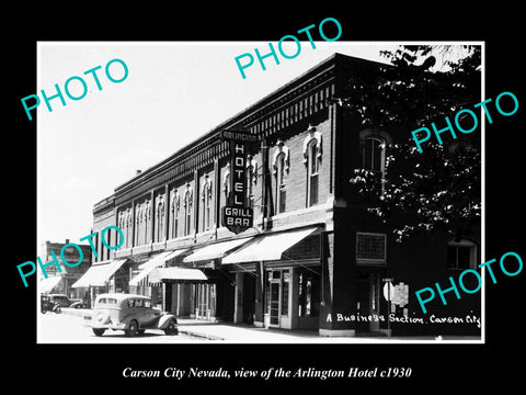 OLD LARGE HISTORIC PHOTO OF CARSON CITY NEVADA, VIEW OF ARLINGTON HOTEL c1930