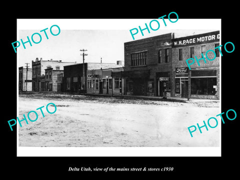 OLD LARGE HISTORIC PHOTO OF DELTA UTAH, VIEW OF THE MAIN STREET & STORES c1930