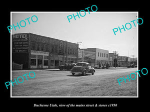 OLD LARGE HISTORIC PHOTO OF DUSCHESNE UTAH, THE MAIN STREET & STORES c1950