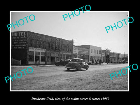 OLD LARGE HISTORIC PHOTO OF DUSCHESNE UTAH, THE MAIN STREET & STORES c1950