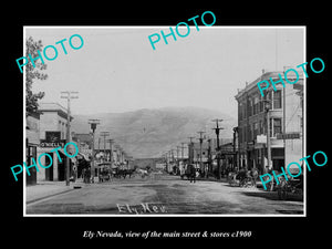 OLD LARGE HISTORIC PHOTO OF ELY NEVADA, VIEW OF THE MAIN STREET & STORES c1900