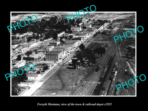 OLD LARGE HISTORIC PHOTO OF FORSYTH MONTANA, VIEW OF THE TOWN & RAILROAD c1925