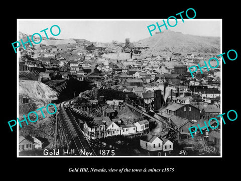 OLD LARGE HISTORIC PHOTO OF GOLD HILL NEVADA, VIEW OF THE TOWN & MINES c1875