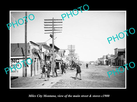 OLD LARGE HISTORIC PHOTO OF MILES CITY MONTANA, THE MAIN STREET & STORES c1900