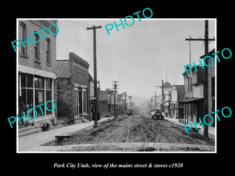 OLD LARGE HISTORIC PHOTO OF PARK CITY UTAH, THE MAIN STREET & STORES c1920