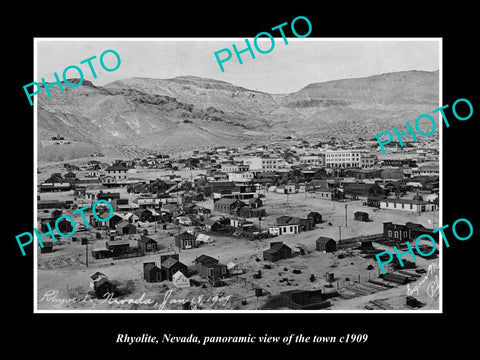 OLD LARGE HISTORIC PHOTO OF RHYOLITE NEVADA, PANORAMA OF THE TOWN c1909