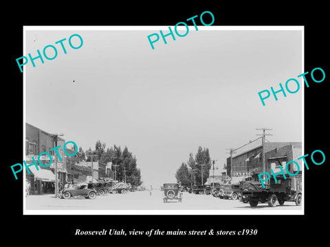 OLD LARGE HISTORIC PHOTO OF ROOSEVELT UTAH, THE MAIN STREET & STORES c1930