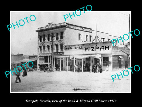 OLD LARGE HISTORIC PHOTO OF TONOPAH NEVADA, THE BANK & MIZPAH GRILL c1910