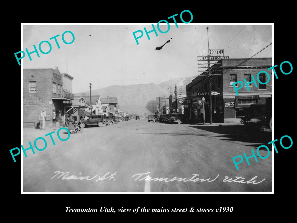 OLD LARGE HISTORIC PHOTO OF TREMONTON UTAH, THE MAIN STREET & STORES c1930 1