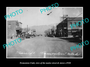 OLD LARGE HISTORIC PHOTO OF TREMONTON UTAH, THE MAIN STREET & STORES c1930 1