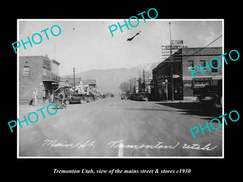 OLD LARGE HISTORIC PHOTO OF TREMONTON UTAH, THE MAIN STREET & STORES c1930 1