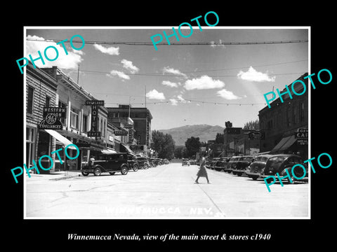 OLD LARGE HISTORIC PHOTO OF WINNEMUCCA NEVADA, THE MAIN STREET & STORES c1940