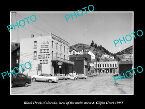 OLD LARGE HISTORIC PHOTO OF BLACK HAWK COLORADO, THE MAIN ST & HOTEL c1955