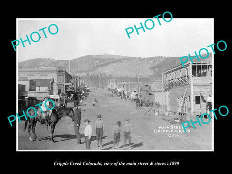 OLD LARGE HISTORIC PHOTO OF CRIPPLE CREEK COLORADO, THE MAIN ST & STORES c1890