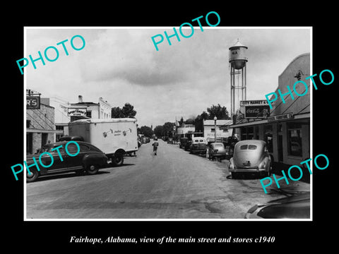 OLD LARGE HISTORIC PHOTO OF FAIRHOPE ALABAMA, THE MAIN STREET & STORES c1940