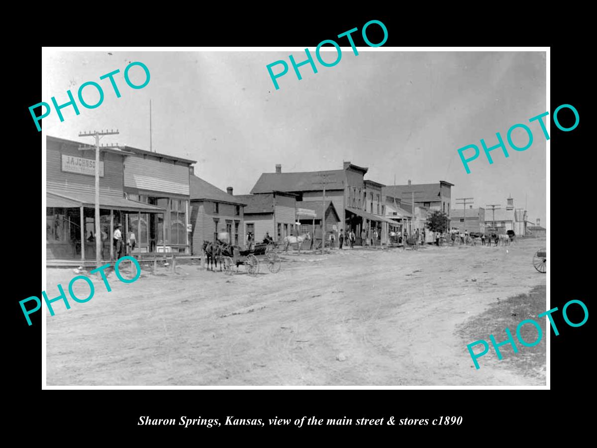 OLD LARGE HISTORIC PHOTO OF SHARON SPRINGS KANSAS THE MAIN STREET & STORES c1890