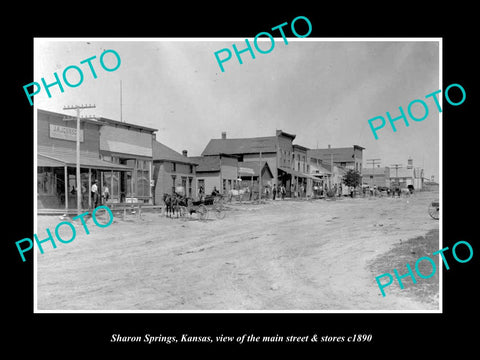 OLD LARGE HISTORIC PHOTO OF SHARON SPRINGS KANSAS THE MAIN STREET & STORES c1890