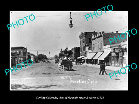 OLD LARGE HISTORIC PHOTO OF STERLING COLORADO, THE MAIN STREET & STORES c1910