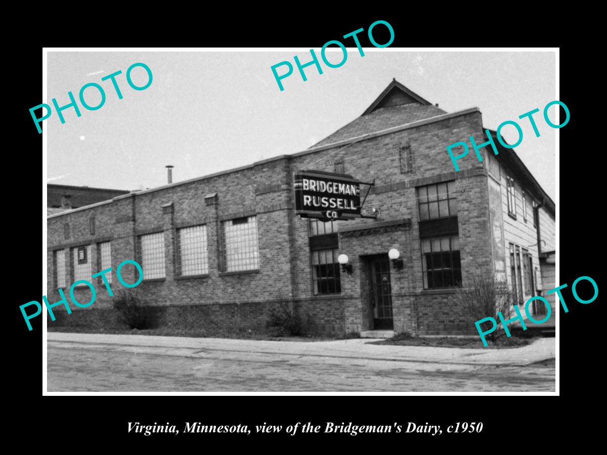 OLD LARGE HISTORIC PHOTO OF VIRGINIA MINNESOTA, BRIDGEMANS DAIRY BUILDING c1950