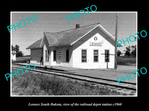 OLD LARGE HISTORIC PHOTO OF LENNOX SOUTH DAKOTA, THE RAILROAD DEPOT STATION 1960