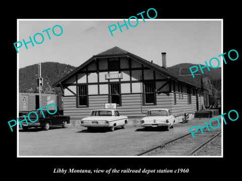 OLD LARGE HISTORIC PHOTO OF LIBBY MONTANA, THE RAILROAD DEPOT STATION c1960