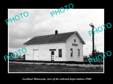 OLD LARGE HISTORIC PHOTO OF LOCKHART MINNESOTA, THE RAILROAD DEPOT STATION c1960