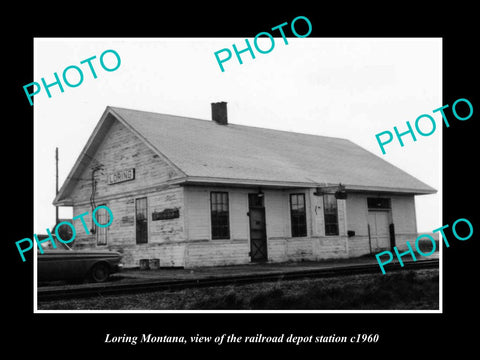 OLD LARGE HISTORIC PHOTO OF LORING MONTANA, THE RAILROAD DEPOT STATION c1960