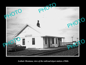 OLD LARGE HISTORIC PHOTO OF LOTHAIR MONTANA, THE RAILROAD DEPOT STATION c1960