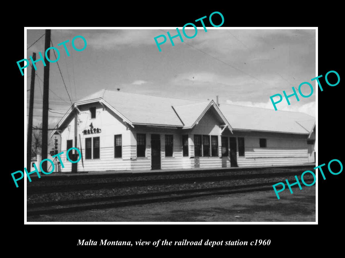 OLD LARGE HISTORIC PHOTO OF MALTA MONTANA, THE RAILROAD DEPOT STATION c1960