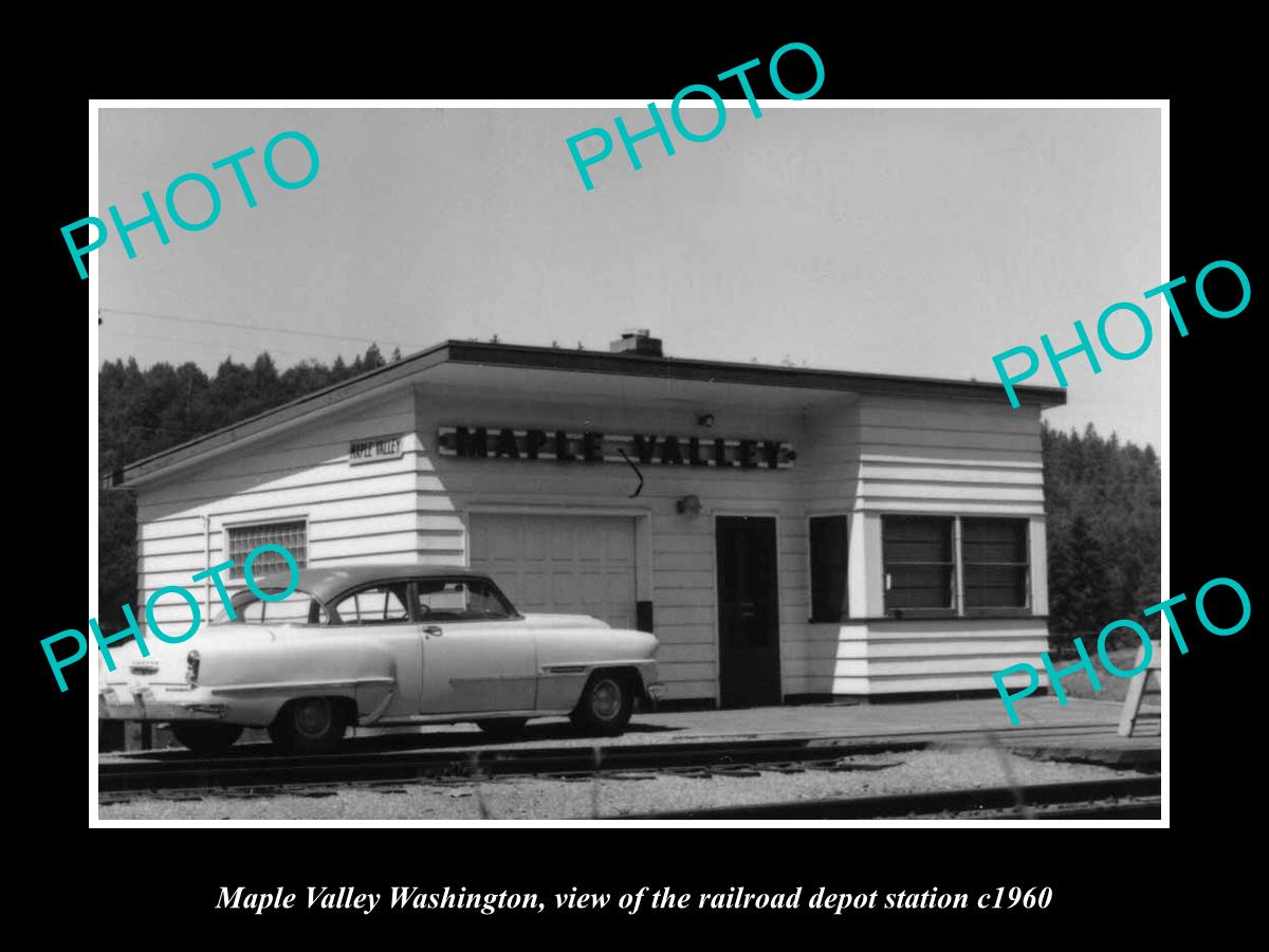 OLD LARGE HISTORIC PHOTO OF MAPLE VALLEY WASHINGTON RAILROAD DEPOT STATION c1960