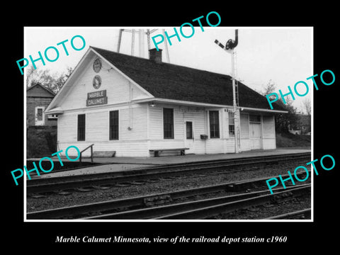 OLD LARGE HISTORIC PHOTO OF MARBEL CALUMET MINNESOTA RAILROAD DEPOT STATION 1960