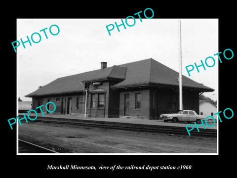 OLD LARGE HISTORIC PHOTO OF MARSHALL MINNESOTA, THE RAILROAD DEPOT STATION c1960